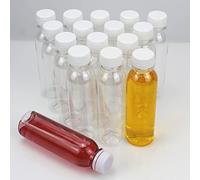 YankMooM Confezione da 16 bottiglie trasparenti di succo, 150 ml, riutilizzabili, vuote, con coperchio, per succhi di latte, acqua e altre bevande (bianco)