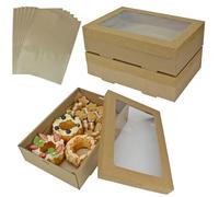 YankMooM Confezione da 6 scatole marroni per torte con finestra, 30 x 20 x 7 cm, scatole in cartone kraft per biscotti, scatole regalo con display per imballaggio