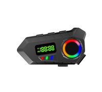 Yanmis Auricolare Bluetooth per Casco Moto, Bluetooth per Casco con BT 6.0, Luce LED RGB, Controllo Vocale per Mani Libere, Display LCD Radio FM Integrato, IP65 per Motociclisti