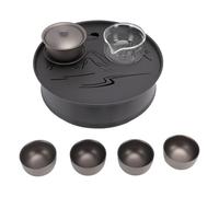 Yanmis Set da Tè da Campeggio Ti con Vassoio da 3L e 4 Tazze, Portatile | Tazza per la preparazione del caffè con coperchio, brocca da tè, vassoio di drenaggio, kit da tè Kung Fu per esterni,