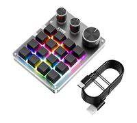 Yanmis Tastierino Piccolo a 16 Tasti, Tastiera da Gioco Programmabile Bluetooth Cablata USB, Tastiera Portatile Personalizzabile con una Sola Mano con 3 Manopole per Lavori di Gioco (BLACK)