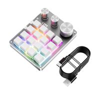 Yanmis Tastierino Piccolo a 16 Tasti, Tastiera da Gioco Programmabile Bluetooth Cablata USB, Tastiera Portatile Personalizzabile con una Sola Mano con 3 Manopole per Lavori di Gioco (WHITE)