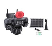 Yanmis Telecamera di Sicurezza Solare a Tripla Lente, Telecamera WiFi da 2,4 GHz, Vista a 360 Gradi, Rilevamento Automatico del Movimento, Alimentata a Batteria da 8000 MAh,