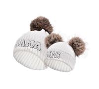 Yanmucy 2 berretti Mommy and Me Carini Mama & Mini ricamati a maglia caldi cappelli invernali abbinati per la famiglia con pompon staccabile, bianco, One Size-8 Years