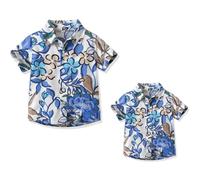 Yanmucy Camicia Hawaiana da Uomo e Ragazzo Padre e Figlio abbinabile Abbigliamento da Spiaggia Camicie da Spiaggia per Ragazzi Stampa Floreale Cotone abbottonatura Camicie Casual Genitore-Figlio