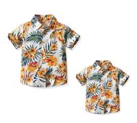 Yanmucy Camicia Hawaiana per Uomo e Bambino, per Padre e Figlio, Camicie da Spiaggia abbinate con Stampa Floreale in Cotone con Bottoni, Camicie Casual per Padri e Figli, Abbigliamento Estivo, Fiore