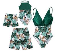 Yanmucy Costumi da Bagno Abbinati per Famiglie Mamma e Me Costumi da Bagno Intero Coppie Scollo a V Costume da Bagno Foglie di Palma Stampato Beachwear