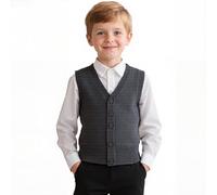 Yanmucy - Gilet in maglia con scollo a V, senza maniche, maglione per uniforme scolastica, maglietta coordinata, cardigan per bambini dai 5 ai 14 anni, Grigio, 11-12 Years