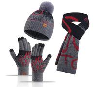 Yanmucy Inverno Cappello Sciarpa Guanti Set per Donna Uomini 3Pcs Lettera Calda Maglia Sci Cap Touchscreen Guanti Coppie Abbinamento Outfit