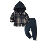 Yanmucy Set di abbigliamento per neonati 2 pezzi in cotone plaid per bambini con cappuccio per la primavera l'autunno