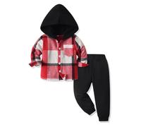 Yanmucy Set di abbigliamento per neonati 2 pezzi in cotone plaid per bambini con cappuccio per la primavera l'autunno