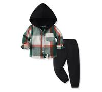Yanmucy Set di abbigliamento per neonati 2 pezzi in cotone plaid per bambini con cappuccio per la primavera l'autunno