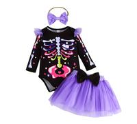 Yanmucy Vestiti di Halloween per neonata, 2 pezzi, tutù in rete, gonna con fascia per capelli, abbigliamento per Halloween, feste, per 0-18 mesi (viola, 9-12 mesi)