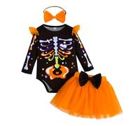Yanmucy Vestiti di Halloween per neonata, 2 pezzi, tutù in rete, tutù con fascia per capelli, abbigliamento per Halloween, feste, per 0-18 mesi (arancione, 3-6 mesi)
