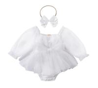 Yanmucy Vestito per Bambina con Fiocco Romper Estivo in Gonna Abito Tulle con Volant per Neonati Gonna a Maniche Lunghe da Principessa per 0-24 Mesi (12-18 Mesi, Bianco)