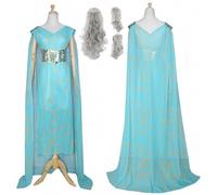 Yanny Daenerys Targaryen - Costume sexy da donna Daenerys Targaryen per cosplay con parrucca, vestito di Halloween (blu + Wig, Large)