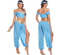 Yanny Jasmine Aladdin, costume da principessa da uomo, principe arabo, cosplay, Halloween, da donna (blu, medio)