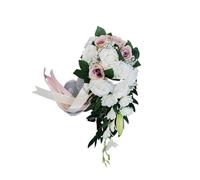 Yanonug Bouquet da Sposa A Cascata Bouquet da Sposa Bouquet da Sposa Bouquet con Goccia d'Acqua Bouquet da Sposa Bouquet di Rose Bianche Simulate in Stile Europeo(White Lotus Root Starch)