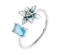 YANQSHM Anelli Argento 925 Donna, Anelli Argento Sterling 925 Fiore Smaltato per Donna Fascia Zirconi Blu Scintillanti Fascia Aperta Regolabile Delicata Promessa Fidanzamento Fede Nuziale per lei Re