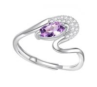 YANQSHM Anelli Donna Argento, Anello Cristallo Argento Sterling S925 per Donna Fatto Mano Fascia Fidanzamento Intrecciata Regolabile Pietra Preziosa Luminosa Zircone Promessa Matrimonio Regalo per L