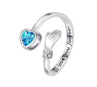 YANQSHM Anello Argento 925 Donna, Anello Abbraccio Argento Sterling S925 Parole Incise Mani Che Abbracciano Anelli Fidanzamento Aperto Regolabile Cuore D'Amore Pietra Preziosa Promessa Ring Nozze Re