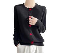 YANQSHM Cardigan Donna Elegante, Cardigan da Donna in Maglia Fine con Grazioso Bottone Rosso Forma Cuore Stile Dolce Manica Lunga Giacca Autunnale Transizione Scollo Rotondo Maglione Aperto sul Dava