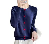 YANQSHM Cardigan Donna Elegante, Cardigan da Donna in Maglia Fine con Grazioso Bottone Rosso Forma Cuore Stile Dolce Manica Lunga Giacca Autunnale Transizione Scollo Rotondo Maglione Aperto sul Dava