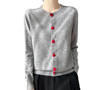 YANQSHM Cardigan Donna Elegante, Cardigan da Donna in Maglia Fine con Grazioso Bottone Rosso Forma Cuore Stile Dolce Manica Lunga Giacca Autunnale Transizione Scollo Rotondo Maglione Aperto sul Dava