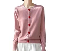 YANQSHM Cardigan Donna Elegante, Cardigan da Donna in Maglia Fine con Grazioso Bottone Rosso Forma Cuore Stile Dolce Manica Lunga Giacca Autunnale Transizione Scollo Rotondo Maglione Aperto sul Dava