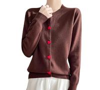 YANQSHM Cardigan Donna Elegante, Cardigan da Donna in Maglia Fine con Grazioso Bottone Rosso Forma Cuore Stile Dolce Manica Lunga Giacca Autunnale Transizione Scollo Rotondo Maglione Aperto sul Dava