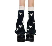 YANROSE Scaldamuscoli neri e bianchi - Y2K Star Harajuku Kawaii giapponesi calzini - Goth Lolita Knit Long Socks - Streetwear, Nero , Taglia unica