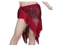 YANSHUYU Abito con frange, per danza del ventre, per esercizi, con paillettes, per danza, versatile in vita, costume da frange, bordeaux, 2 pezzi, Taglia unica