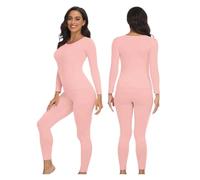 YANSHUYU Tute Donna Set di Biancheria Intima Termica Confezione da 2 for Tenere al Caldo La Parte Superiore E Inferiore del Corpo Durante Il Freddo. Completo Donna(Pink,L)