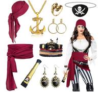 YANSYUN 9 Pezzi Costume da Pirata per Donna Accessori da Pirata Medievale Donne Includono Foulard Benda Sull'occhio Orecchini Collana Braccialetto
