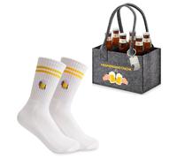 YANSYUN Confezione da 3 regali di birra per uomo, borsa da uomo con bottiglia di birra e calzini da birra ricamati, apribottiglie, borsa da birra da 24 cm in feltro extra spesso con 6 scomparti