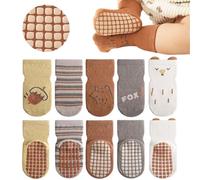 YANWANG 5 paia di calzini antiscivolo per bambini, calzini con impugnature per bambini e bambine(7-fox,1-3 anni)