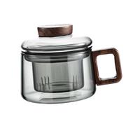 yanwuwa Bicchiere in vetro trasparente con resistente al calore, nero | Con tappo a prova di perdite, infusore rimovibile e filtro rimovibile per succhi di caffè e varie bevande