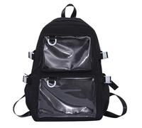 yanwuwa Borsa a tracolla per studenti universitari con tasche trasparenti zaino in nylon di grande capacità Itabag Anime Pin Display Borsa per la scuola per adolescenti impermeabile libro, Nero