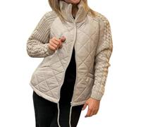 yanwuwa Giacche da donna trapuntate design patchwork a maniche lunghe con zip giù cappotto con tasche per abbigliamento da strada e feste in maglia patchwork piumini, cachi, M