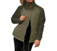 yanwuwa Giacche da donna trapuntate design patchwork a maniche lunghe con zip giù cappotto con tasche per abbigliamento da strada e feste in maglia patchwork piumini, Verde militare, XXL