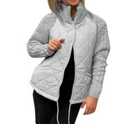 yanwuwa Giacche da donna trapuntate design patchwork a maniche lunghe con zip giù cappotto con tasche per abbigliamento da strada e feste in maglia patchwork piumini, grigio, S