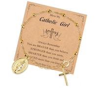 yanwuwa Gioielli di preghiera cattolica con ciondolo a forma di croce di Maria in metallo design devozioni di viaggio regalo spirituale gioielli di preghiera cattolica, Misura unica, come descritto