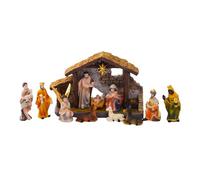 yanwuwa Presepe in resina della sacra famiglia con stalla e asino decorazione da tavolo natalizia per la casa vacanza centrotavola scultura presepe di Natale