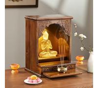 YANYITANG Armadietto for santuario buddista in legno di teak con cassetto e luce, supporto a parete o altare da tavolo for il dio della ricchezza(Wall-mounted)