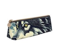 YANYU Astuccio funzionale con stampa di lupo e luna notturna, grande capacità, 20,5 x 5,6 x 6,1 cm, astuccio triangolare con cerniera, Bianco, One Size