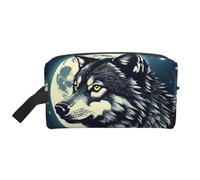 YANYU Beauty case da viaggio con stampa di lupo e luna notturna, con cerniera, con manici, organizer portatile per cosmetici, bianco, taglia unica, Bianco, One Size