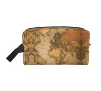 YANYU Beauty case da viaggio con stampa di mappa del mondo, con cerniera, con manici, organizer portatile per cosmetici, bianco, Taglia unica