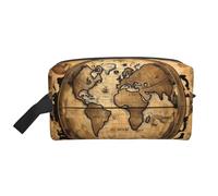 YANYU Borsa da viaggio con motivo mappa antica del mondo, con cerniera, con manici, organizer portatile per cosmetici, bianco, taglia unica, bianco, Taglia unica