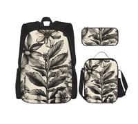 YANYU Floral Herbs Botanical Pattern Print Pencil Case Leggero Casual Fashion Zaino Borsa Pranzo Grande Capacità Borsa da Viaggio, Nero, Taglia Unica, Nero, Taglia Unica, Nero , Taglia unica