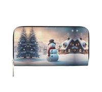YANYU Portafoglio da donna in pelle con stampa di pupazzo di neve, con scritta Merry Christmas, casual e da viaggio, per tutte le occasioni, nero, Taglia unica, Arte